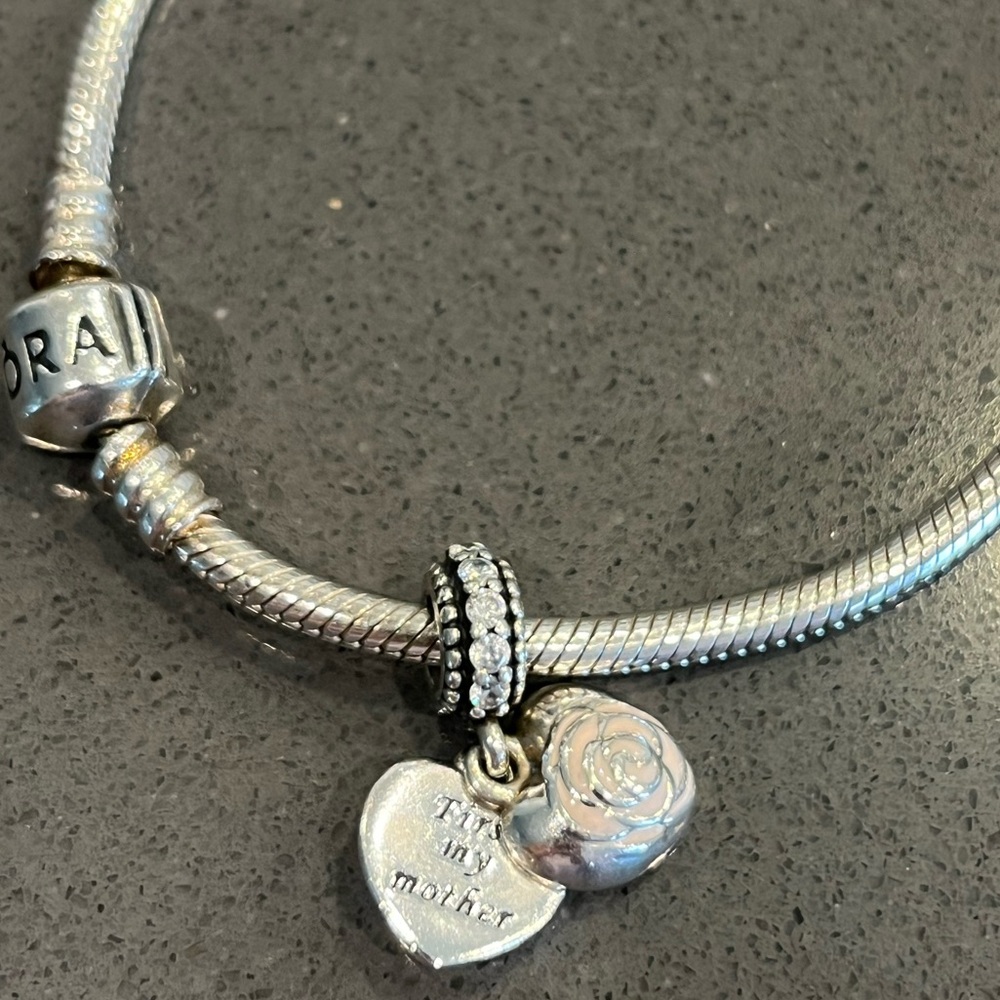 Retired Authentic Mother’s Rose Dangle with Pink Enamel Pandora Charm